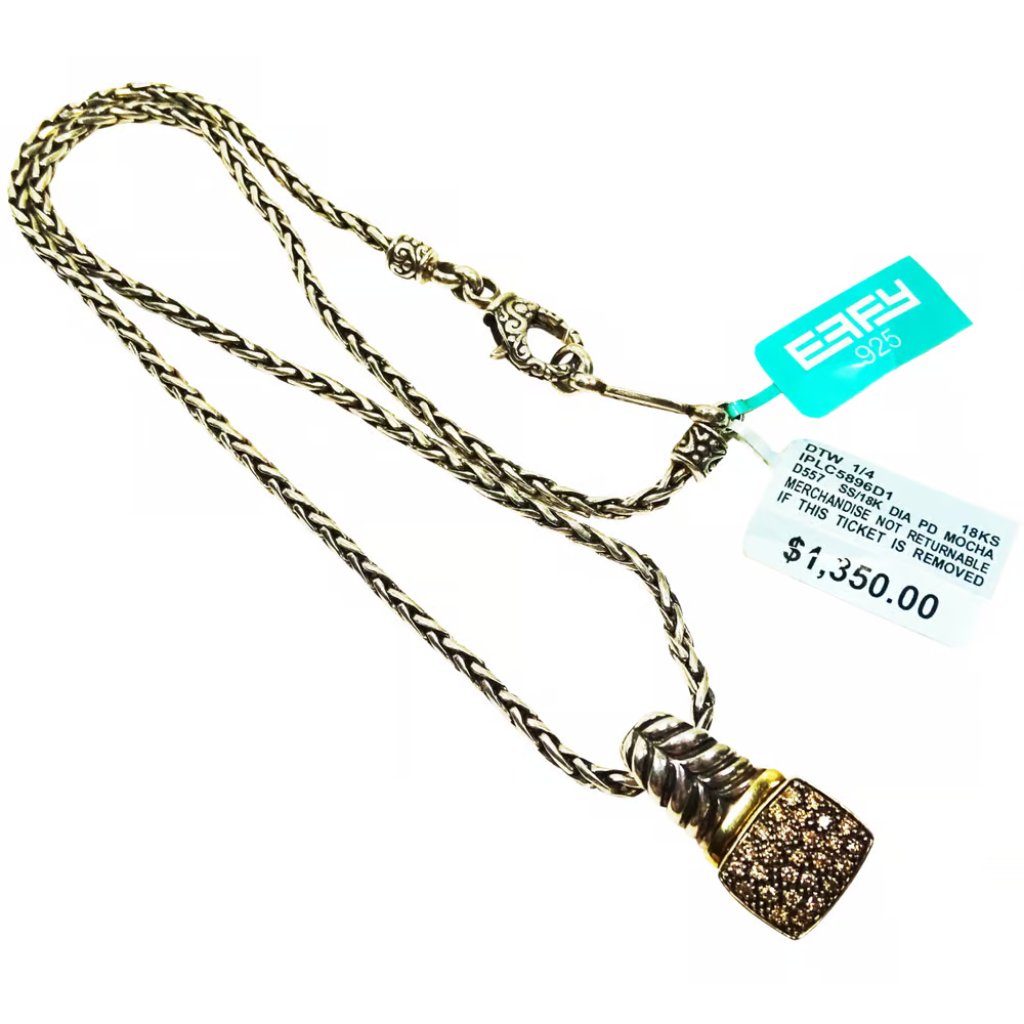 Effy Sterling Silver 18k Gold Mocha Diamonds Pendant/Enhancer & Chain Necklace